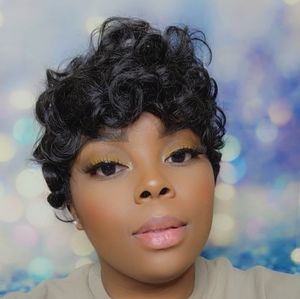 Curly dark brown pixie cut wig